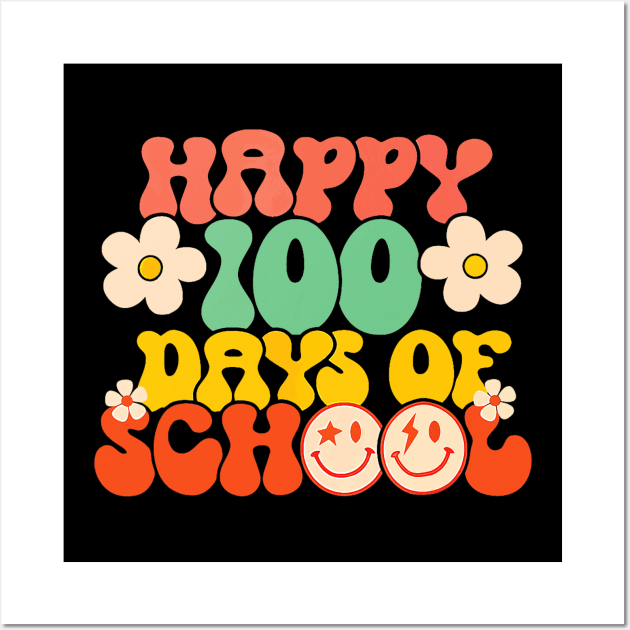 Happy 100th Day Of School Teacher Kids Retro Groovy 100 Days Wall Art by Mitsue Kersting